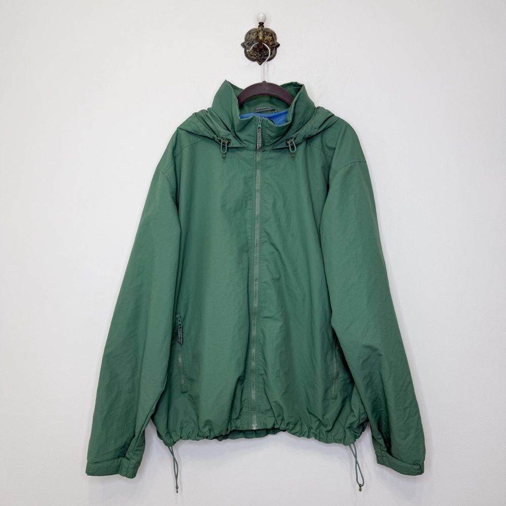 Lands' End Green Blue Nylon Hooded Shell Rain Jacket Coat Wind Breaker XL 46/48